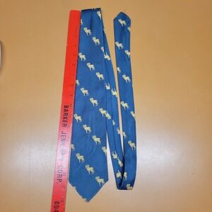 Vintage Wembley Mens Blue Gold Ram Sheep Animal Print Silk Blend Necktie 3.25in